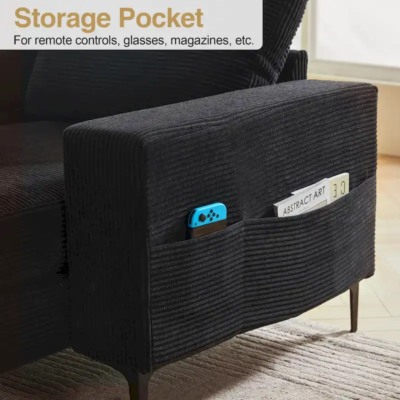 HOOOWOOO L-Shaped Upholstered Sofa Couch with Metal Legs