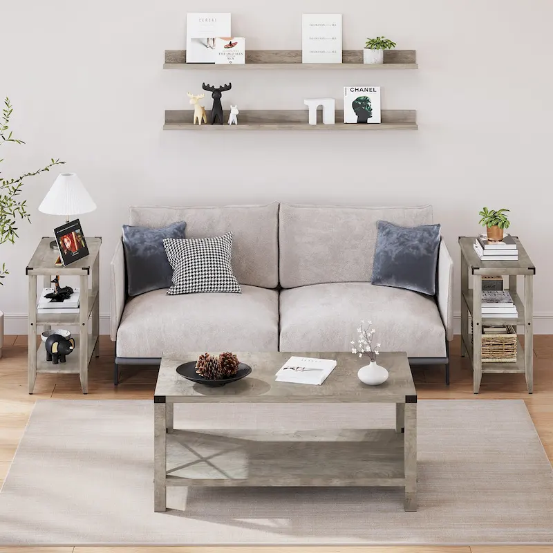 Farmhouse End Table 3 Tier Rustic Side Table