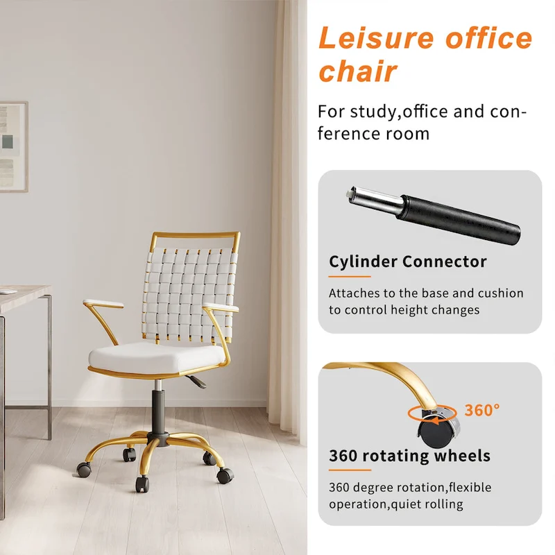 CAROCC Home Office Desk Chair Gold with Throw Pillow