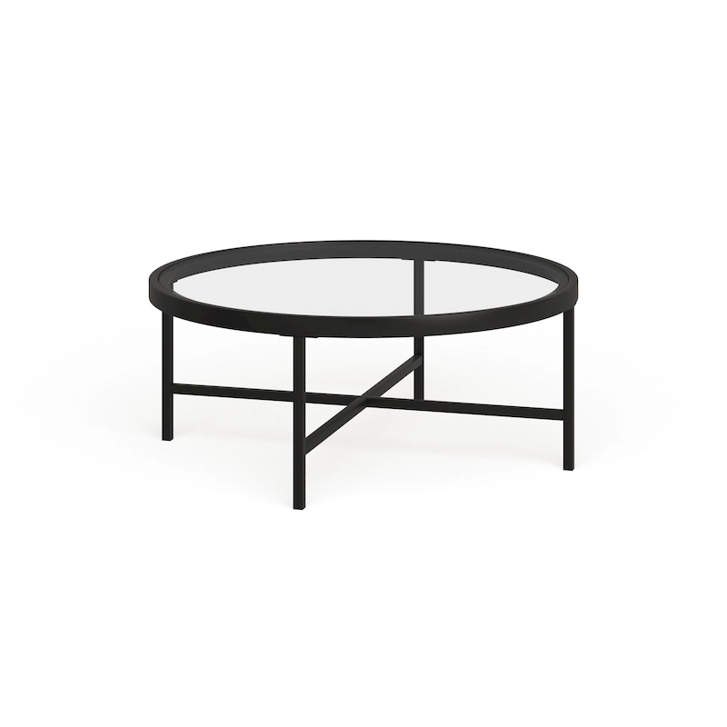Xivil Contemporary Round Glass Top Steel Coffee Table