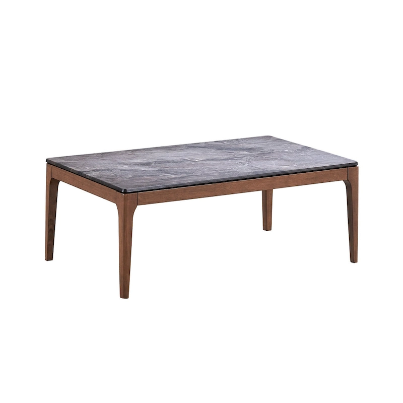 HomeRoots 47 Gray and Walnut Stone And Solid Wood Coffee Table - 47' X '18' X '28