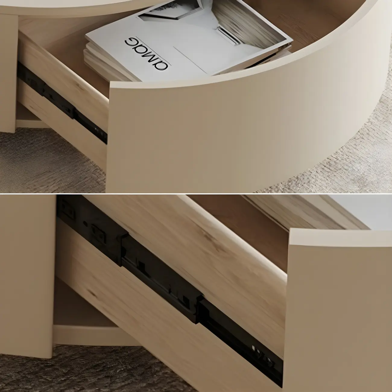 White Round Pedestal Modern Wood Drawer Coffee Table