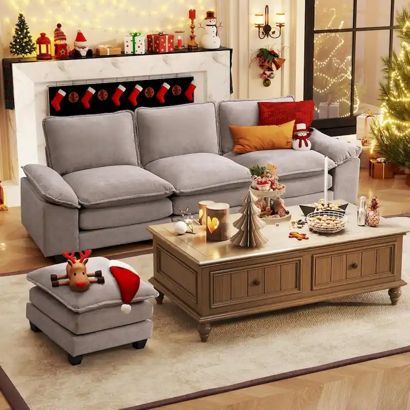25.2 Deep Seat Sectional Sofa Couch 3 Seats L-Shape Design for Living Room