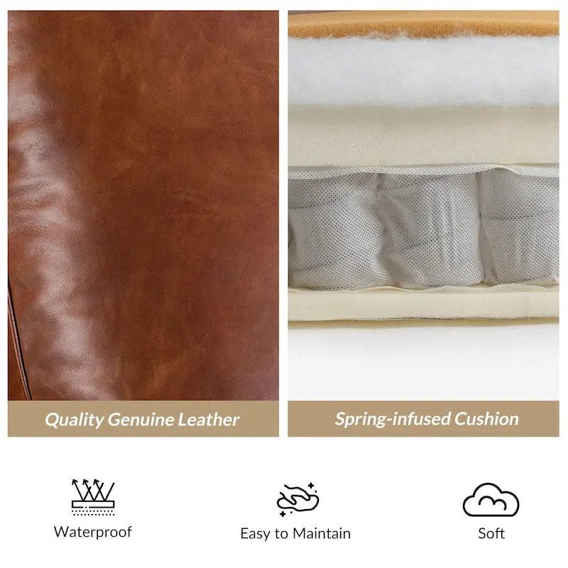 Cigar Mid-century Modern Genuine Leather Recliner with Nailhead Trim by HULALA HOME