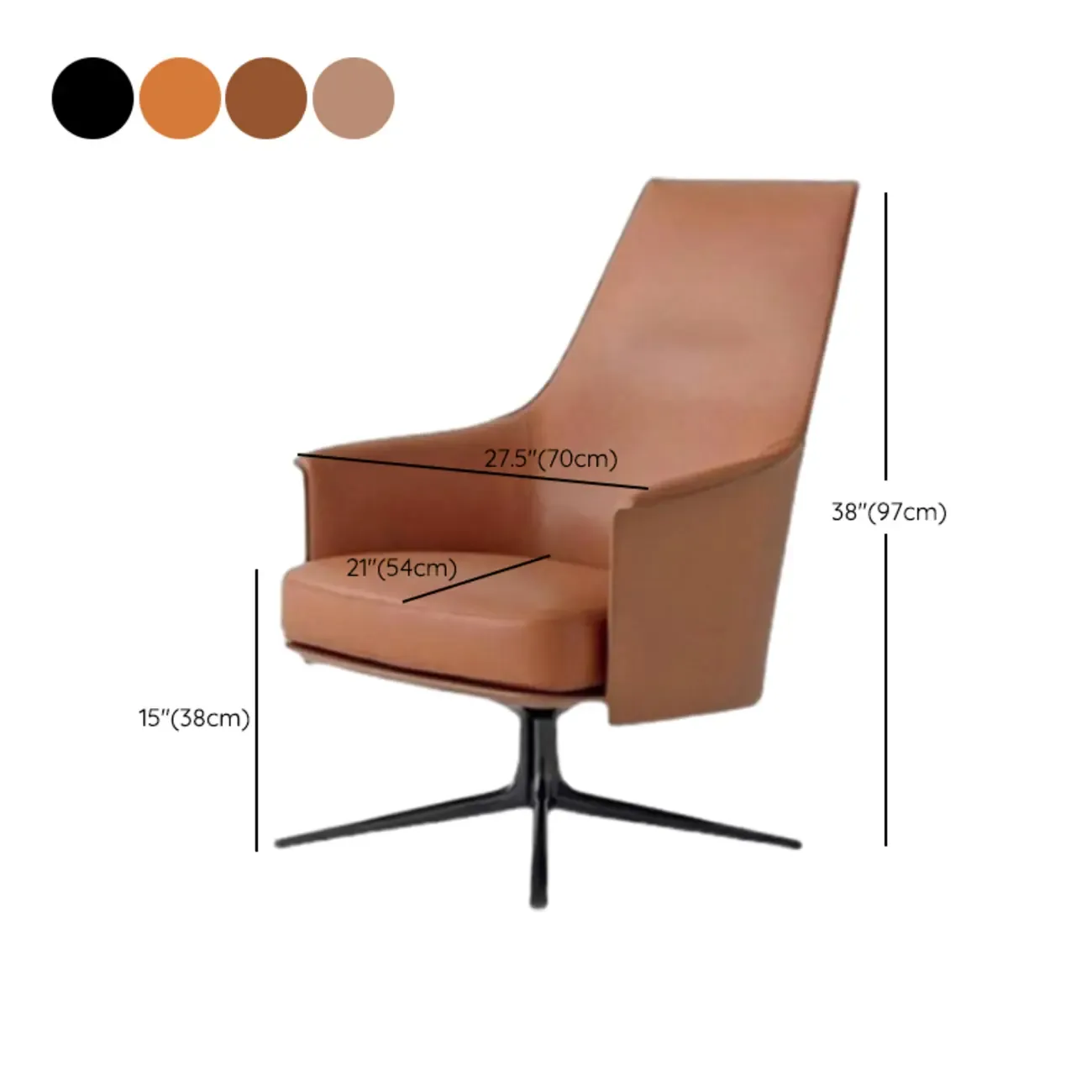 Modern Leather Flared Arm Armchair - Light Brown