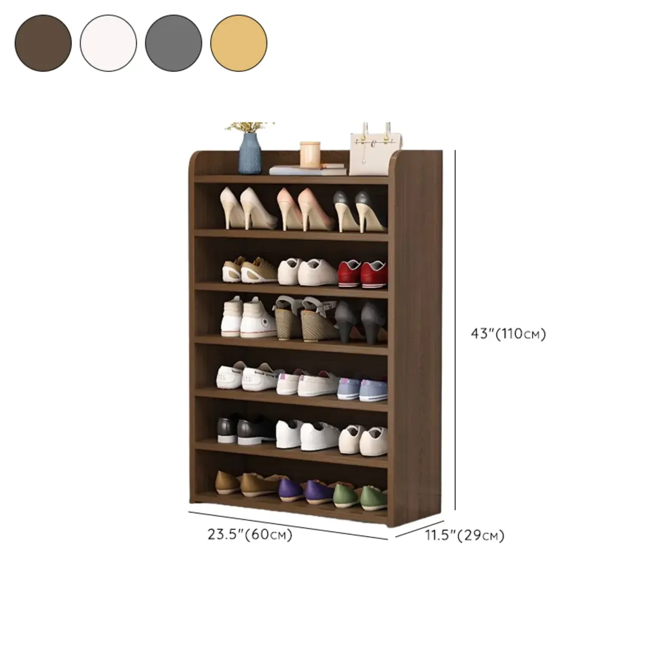 Vertical White Wooden Hallway 6-Tier Open Shoe Rack