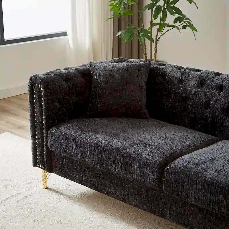 Chenille Tufted Upholstered 3-seater Sofa with Metal Legs
