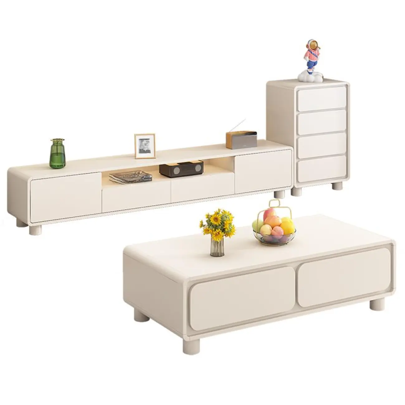 White Wooden Modern TV Stand with Drawers & Cabinets