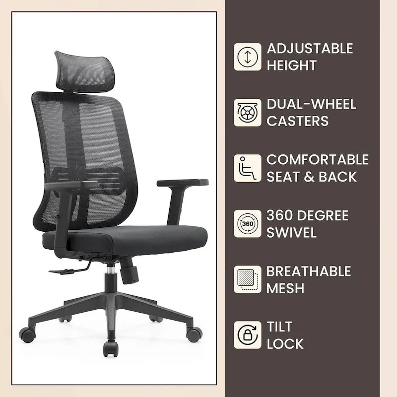 Adjustable Office Chair with Mesh Back and Headrest Nift Series by LeisureMod