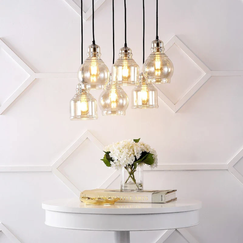 Cooper 18.88  6-Light Bohemian Farmhouse Iron/Glass Cluster LED Pendant, Nickel/Champagne by JONATHAN Y