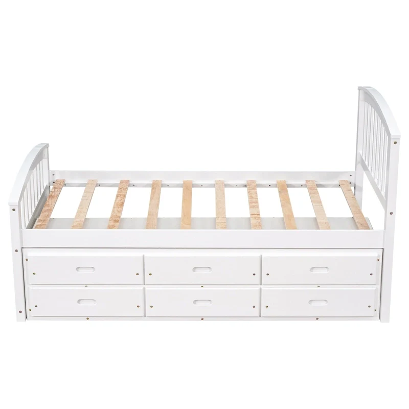 Twin Size Platform Storage Bed Solid Wood Bed with 6 Drawers