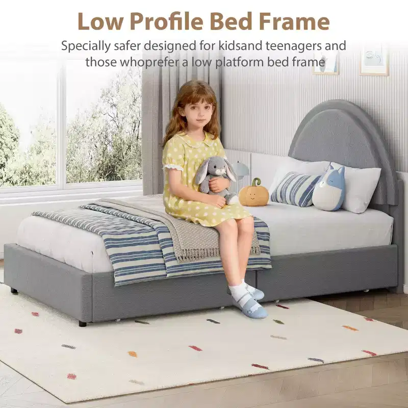 Double Bed Frame with Padded Bed Ring and Lambswool Headboard Platform, Cloud-Like Bed Frame with Soft Rounded Corners, Easy to Assemble