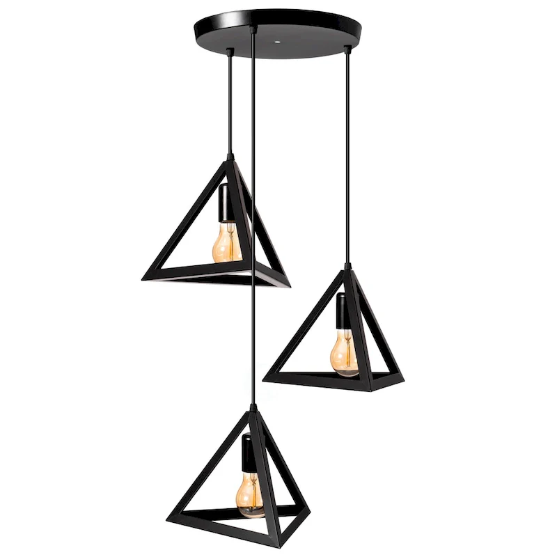 Modern 3 Bulb Triangle Shapes Ceiling Hanging Light Fixture, Black Decorative Chandelier
