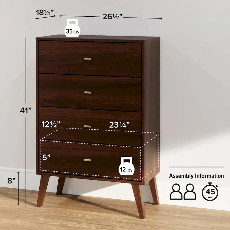 Prepac Milo Mid Century Modern 4-Drawer Chest