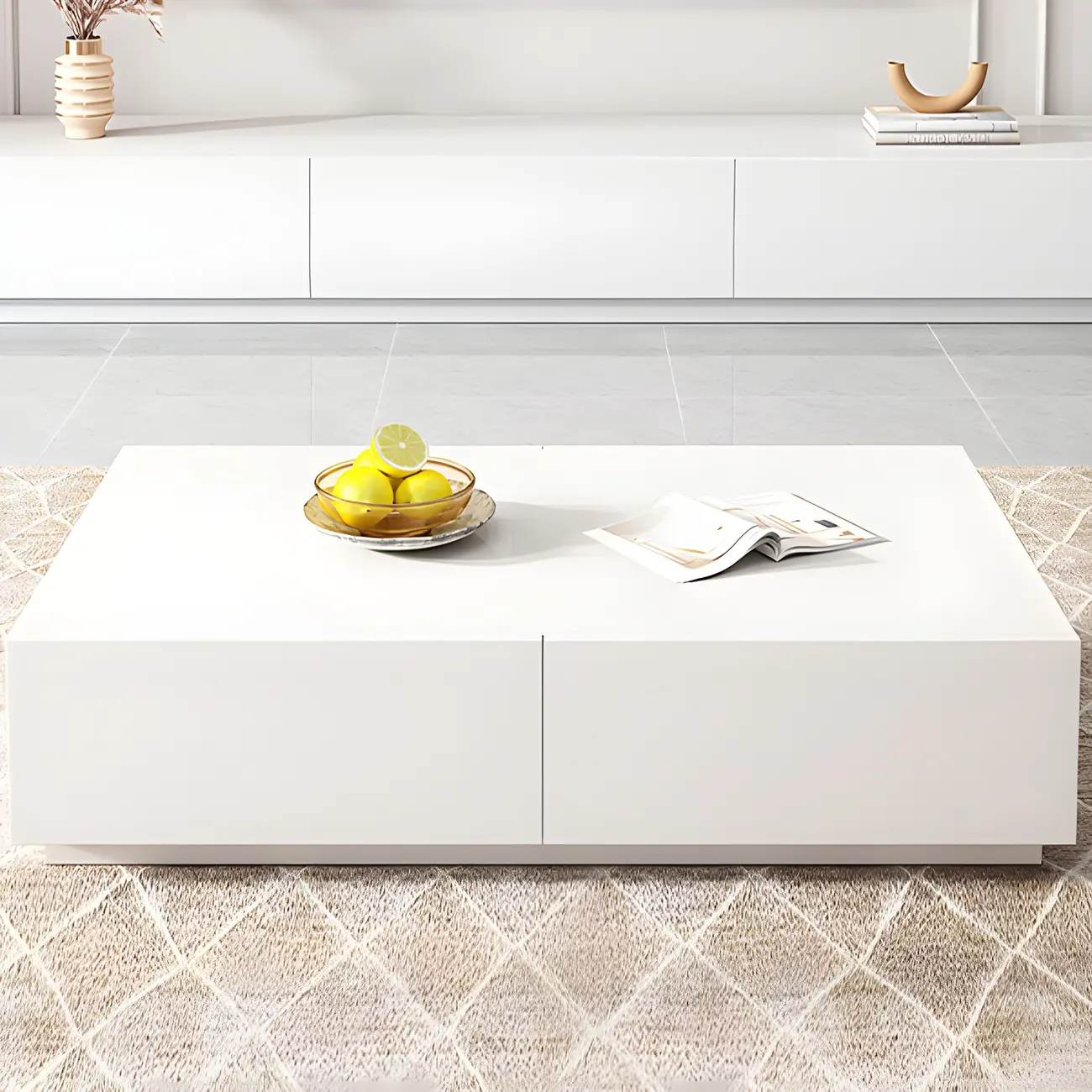 Modern Multi-Drawers Wood Rectangular TV Stand white