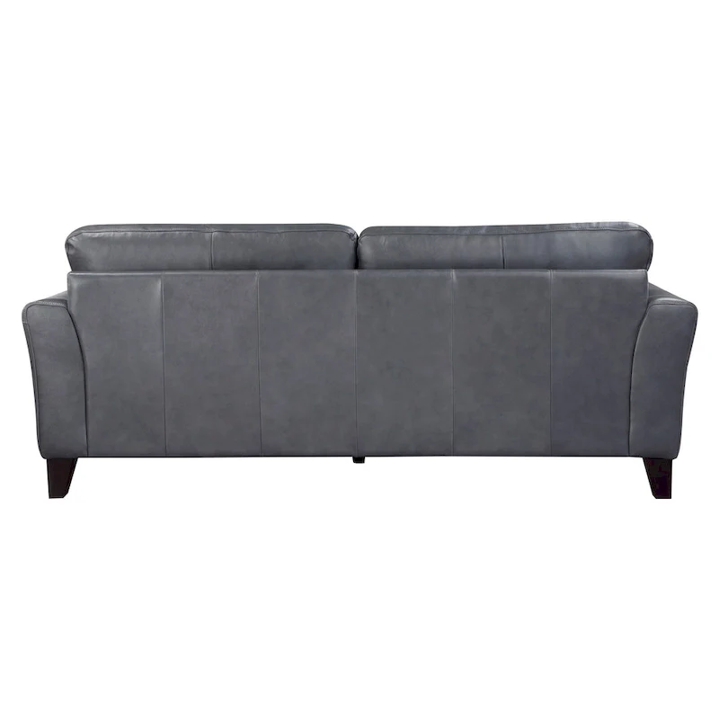 88 Inch Sofa, Gray Top Grain and Split Leather, Brown Solid Wood