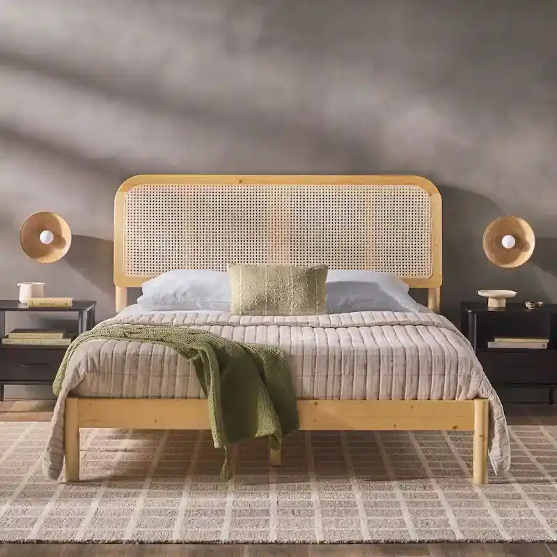 Middlebrook Designs Boho Curved Rattan Headboard Queen Bedframe