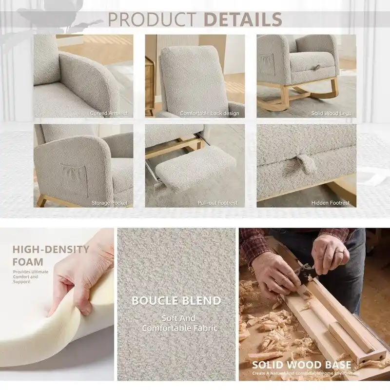 Living Room Rocking Accent Chair with Retractable Footrest