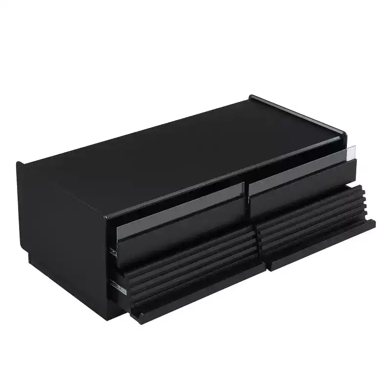 47.2 Modern Rectangle Coffee Table with 4 Drawers, 2 Display Shelves and Tempered Glass Top - Panipeachy