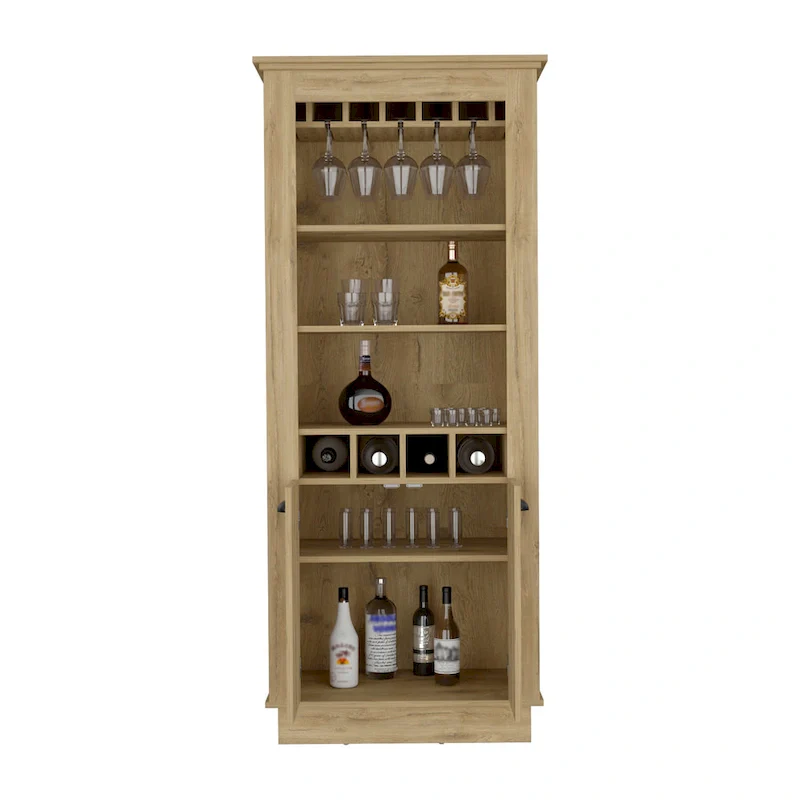 Bar Cabinet with 4-Bottle Rack, Glass Holder and Dual Door Design