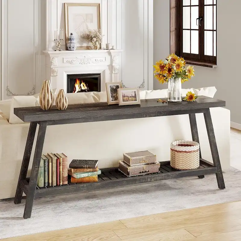 70.9 Inches Farmhouse Console Entryway Table 2 Tiers Narrow Long Behind Couch Sofa Table