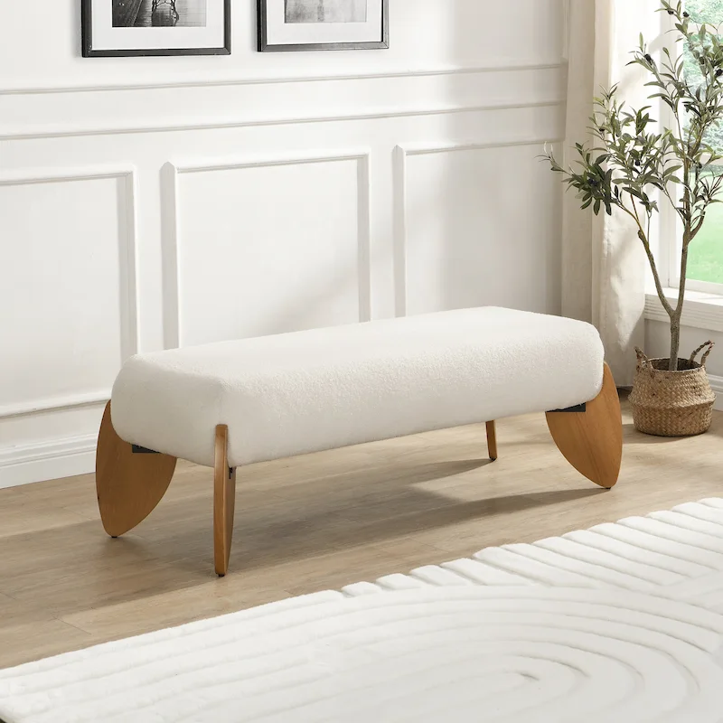Christopher Knight Home - Clara White Boucle Ottoman Bench - 48 W x 19.5 D x 17 H