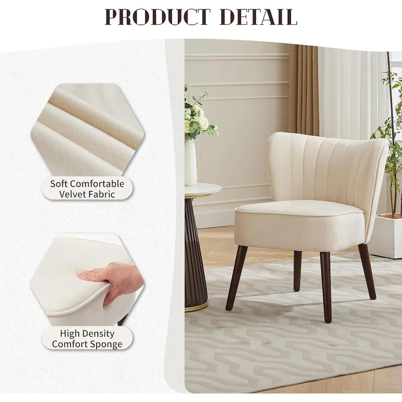 Modern Velvet Accent Chair, Soft Upholstered Living Room Chair with Wooden Legs