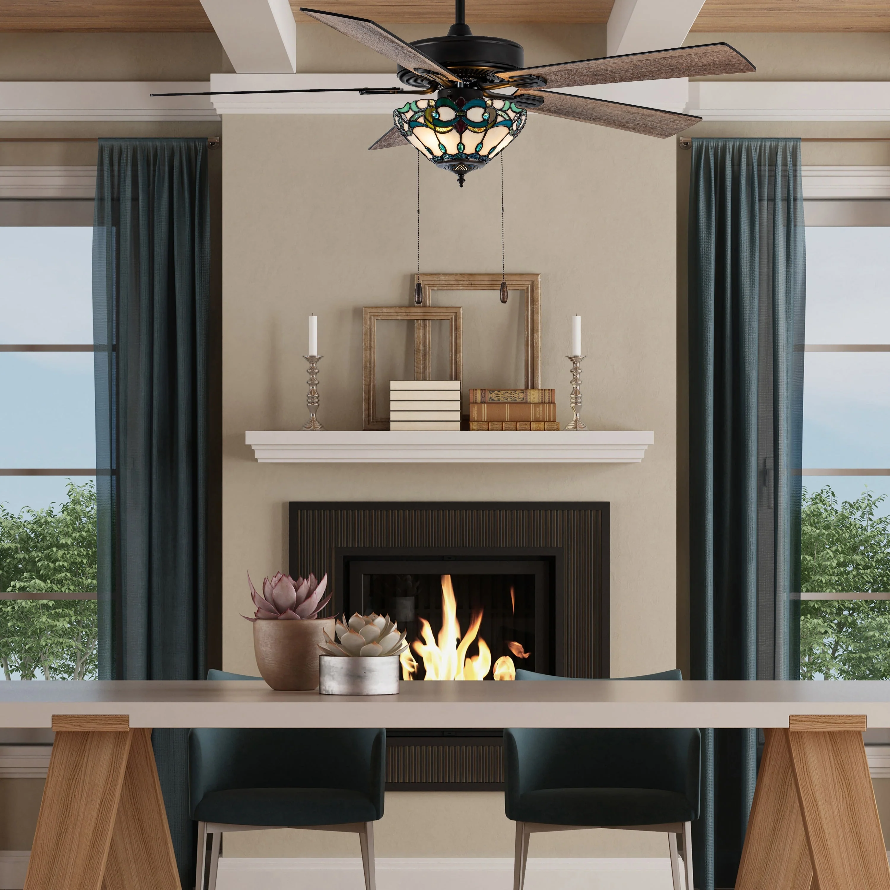 Della River of Goods Oil-Rubbed Bronze and Stained Glass 52-Inch 3-Light Remote-Controlled Ceiling Fan