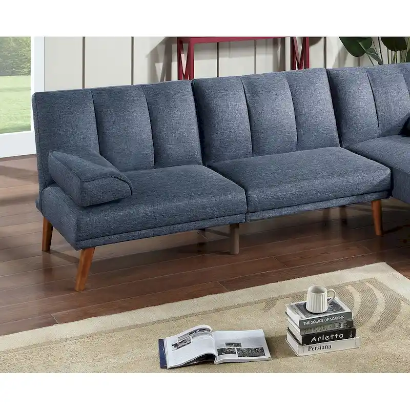 L-Shaped 3-Seat Polyester Blend Sectional Sofa with Solid Wood Legs and Adjustable Sofa Lounge