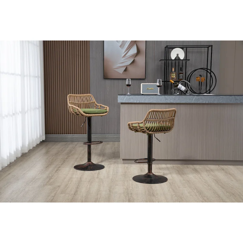 Set of 2 Swivel Upholstered Adjustable Counter Height Bar Stools With Footrest