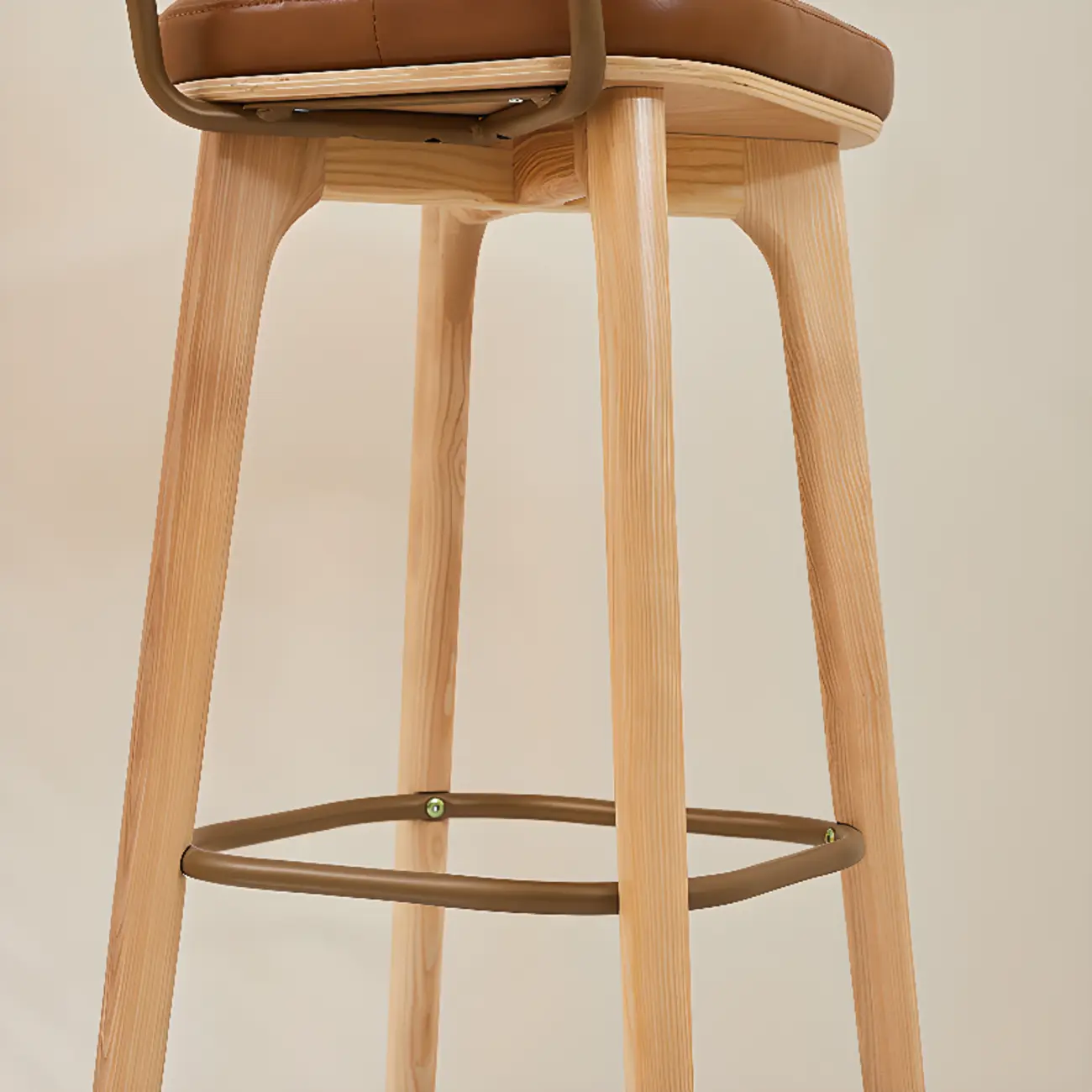 Mid-Century Modern Leather Square Bar Height Stools with Backs