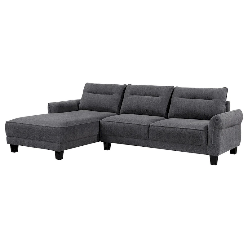 Cyra 110 Inch 2 Piece Sectional Sofa, Chaise, Gray Fabric, Welt Trim