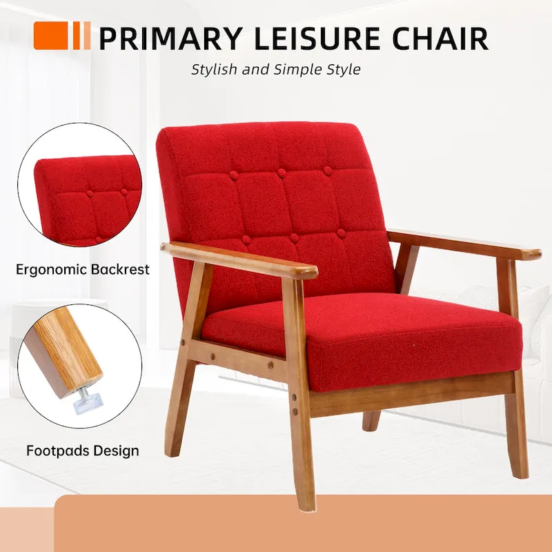 Linen/PU Upholstered Tufted Living Room/Bedroom Accent Chair With Wood Legs