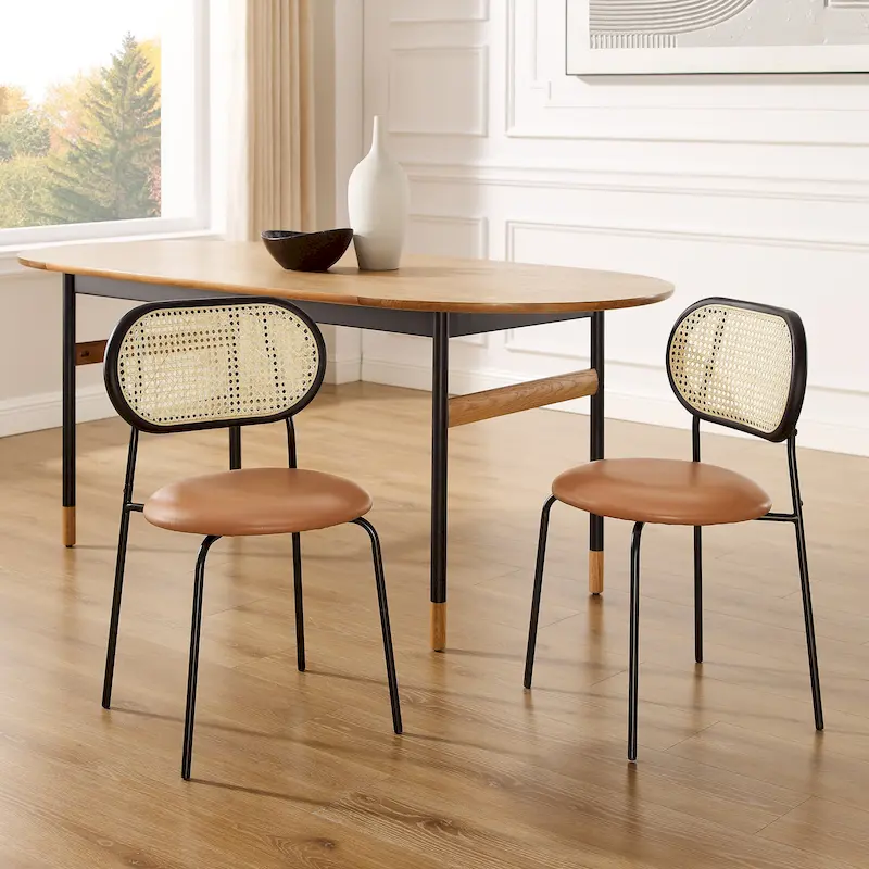 Cane Back Faux Leather Upholstered Dining Chair (Set of 2)