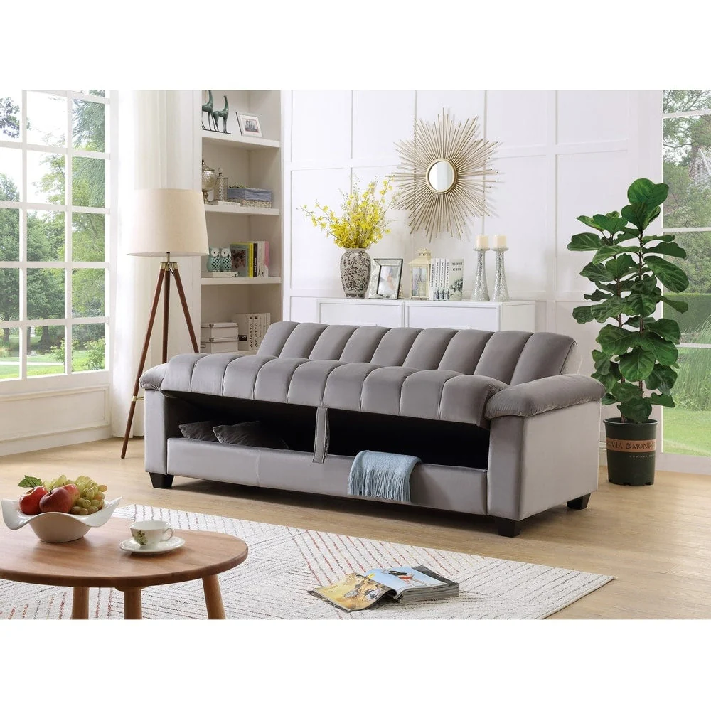 Fabric Upholstered Channel Back Living Room Convertible Sofabed