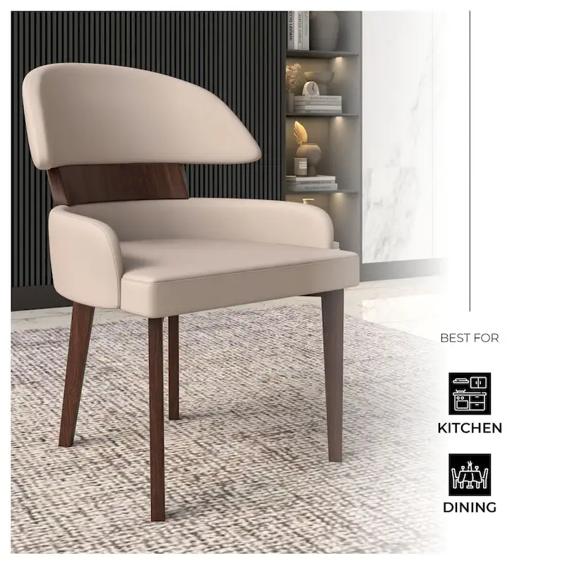 Leather Dining Chair with a Curved Back in Rubberwood Ethos Series by LeisureMod
