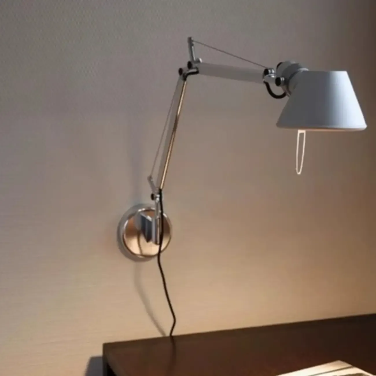 Industrial Metal Silver and Black Swing Arm Wall Light with Shade