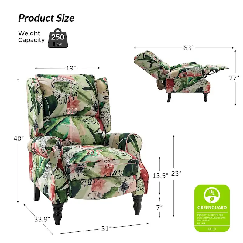 Olympus Upholstered Classic Manual Wingback Recliner with Solid Wood Legs Set of 2 by HULALA HOME