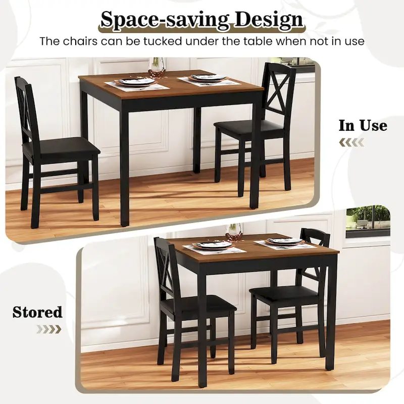 Costway 3 PCS Dining Table Set Wooden Square Kitchen Table with 2