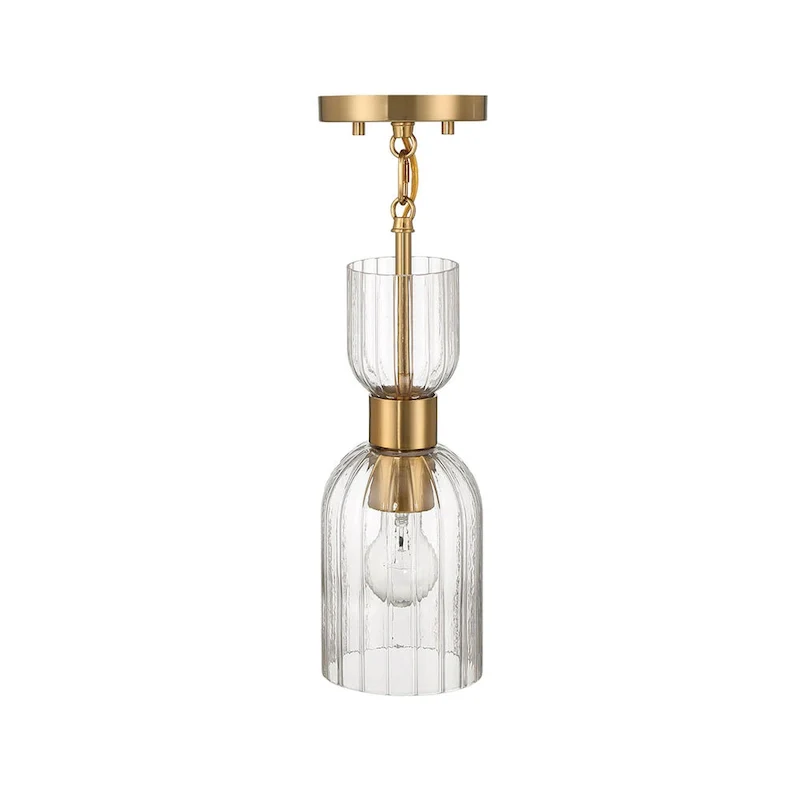 Josephine Metal and Clear Ribbed Glass Ceiling Light - 5.0 L x 5.0 W x 12.8 H