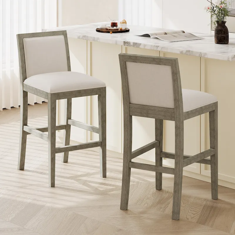 Roomfitters Retro Bar Stools, Set of 2 Upholstered 30.5 Bar Height Chairs with Fabric Cushion and Wood Frame