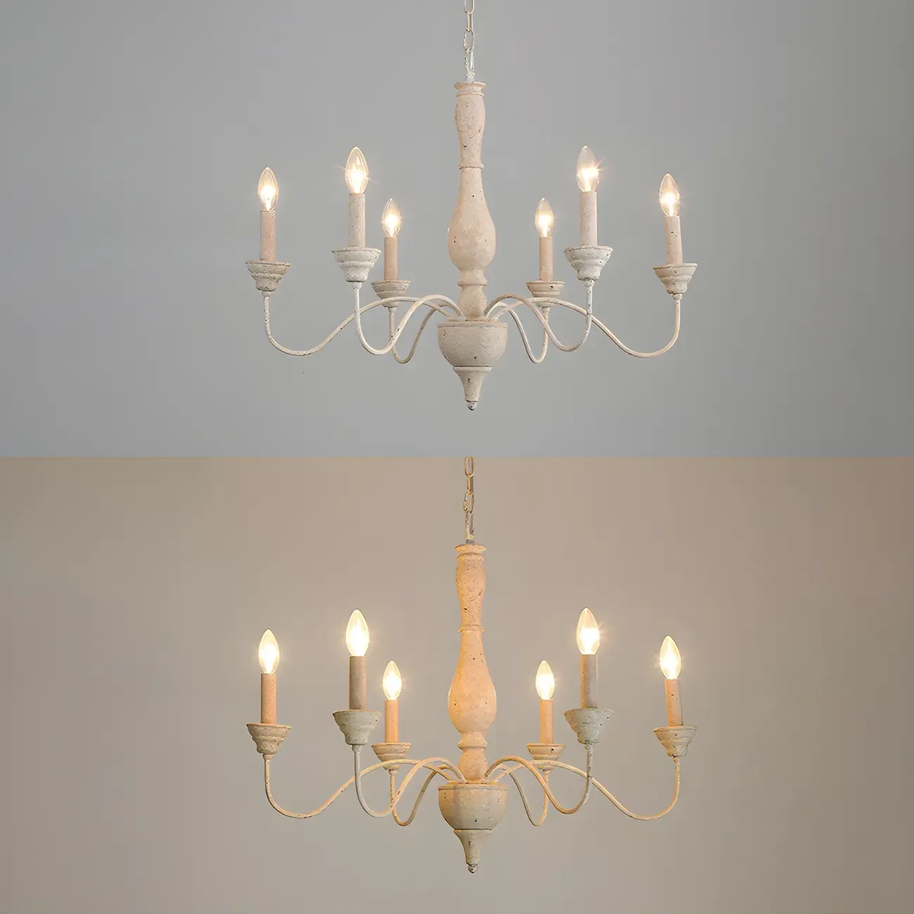 6-Light Classic Wooden Candelabra Chandelier with Chain Mount