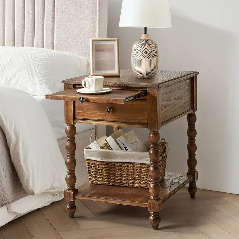 Eric Traditional 26 Tall Solid Wood End Table with USB by HULALA HOME