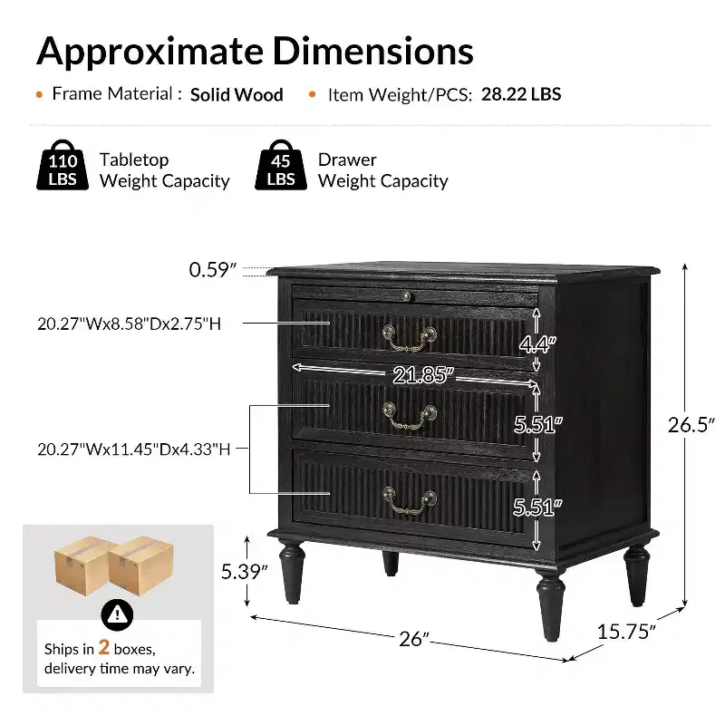 Herlinda 3-Drawer end table with Built-In Outlet Set of 2|ARTFUL LIVING DESIGNS