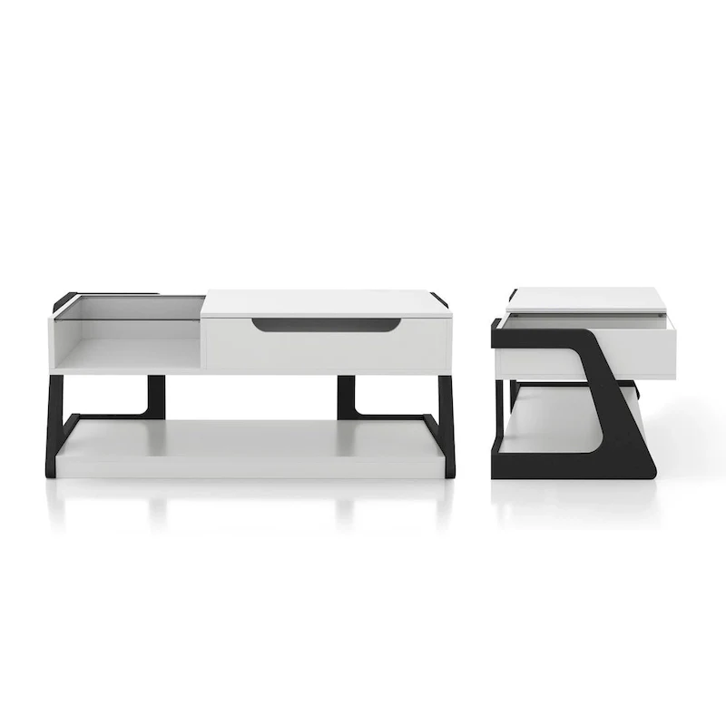 DH BASIC 2-Piece Modern White Lift-top Coffee Table and End Table Set by Denhour
