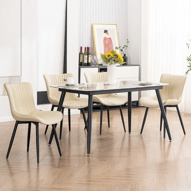 Modern Upholstered Leather Armless Dining Chairs Set of 2