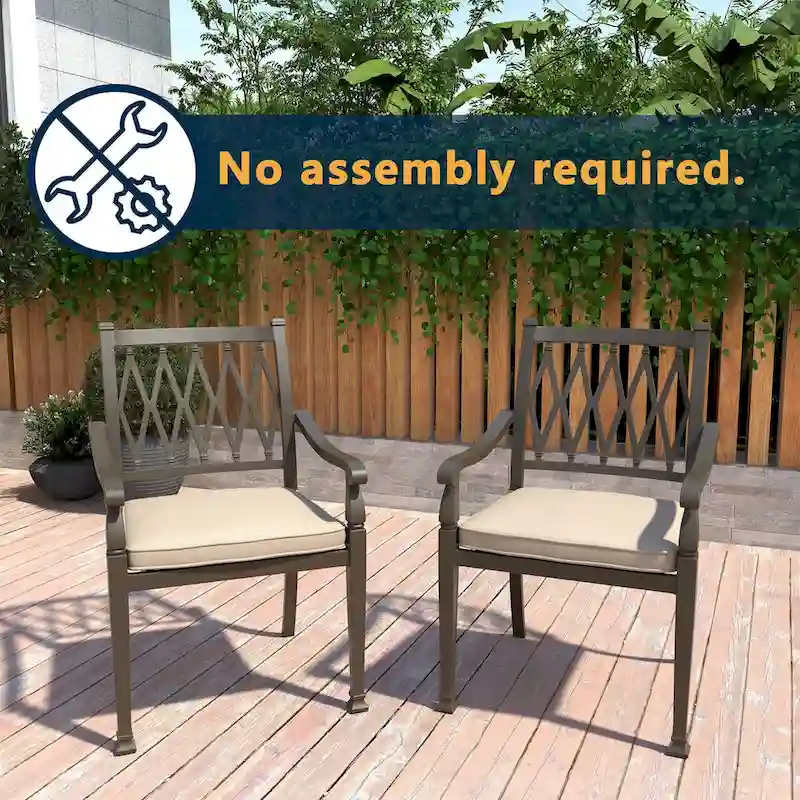 Patio Cast Aluminum Lattice Dining Chairs with Cushions (Set of 4)