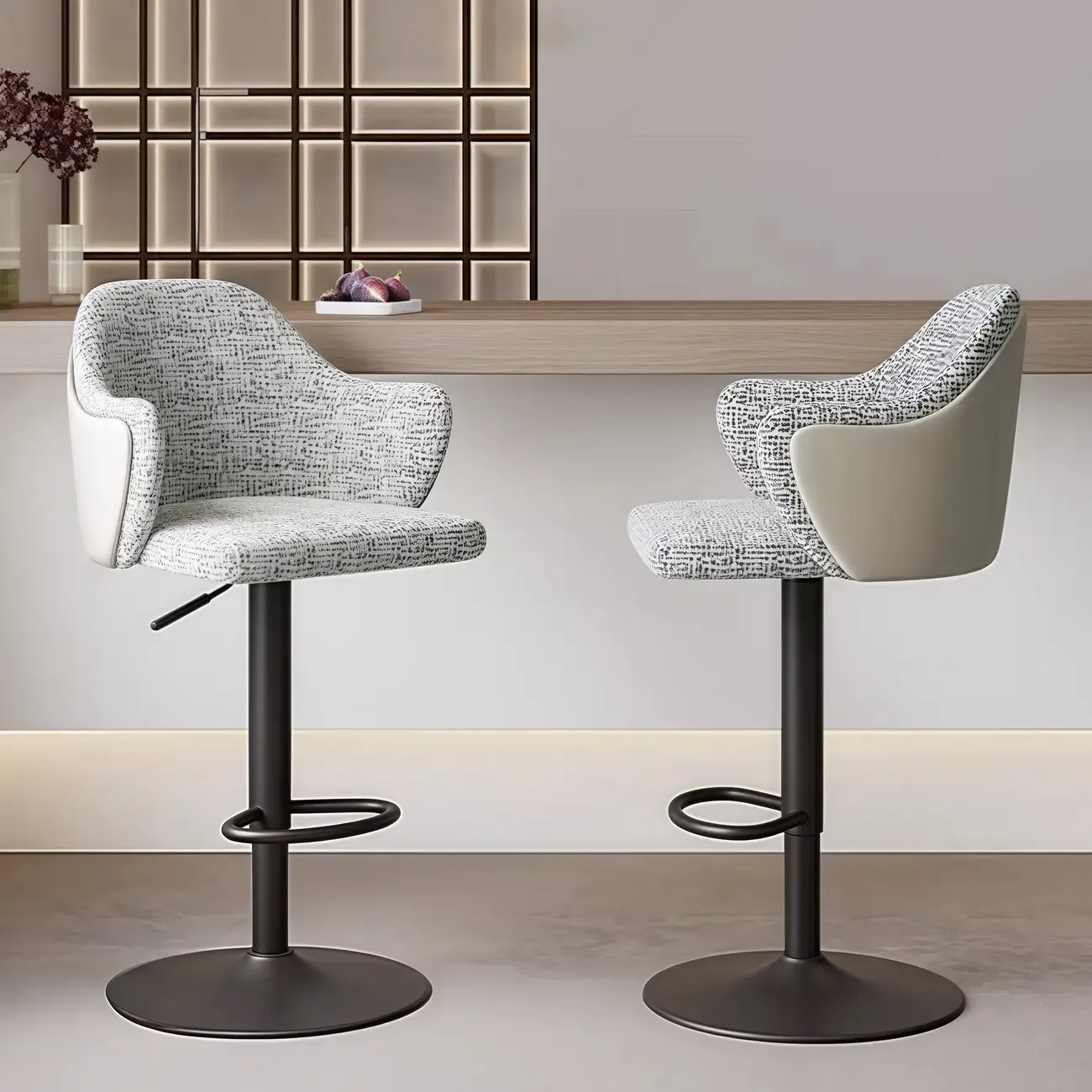 Minimalistic Upholstered Fabric Bar Stool with Arms