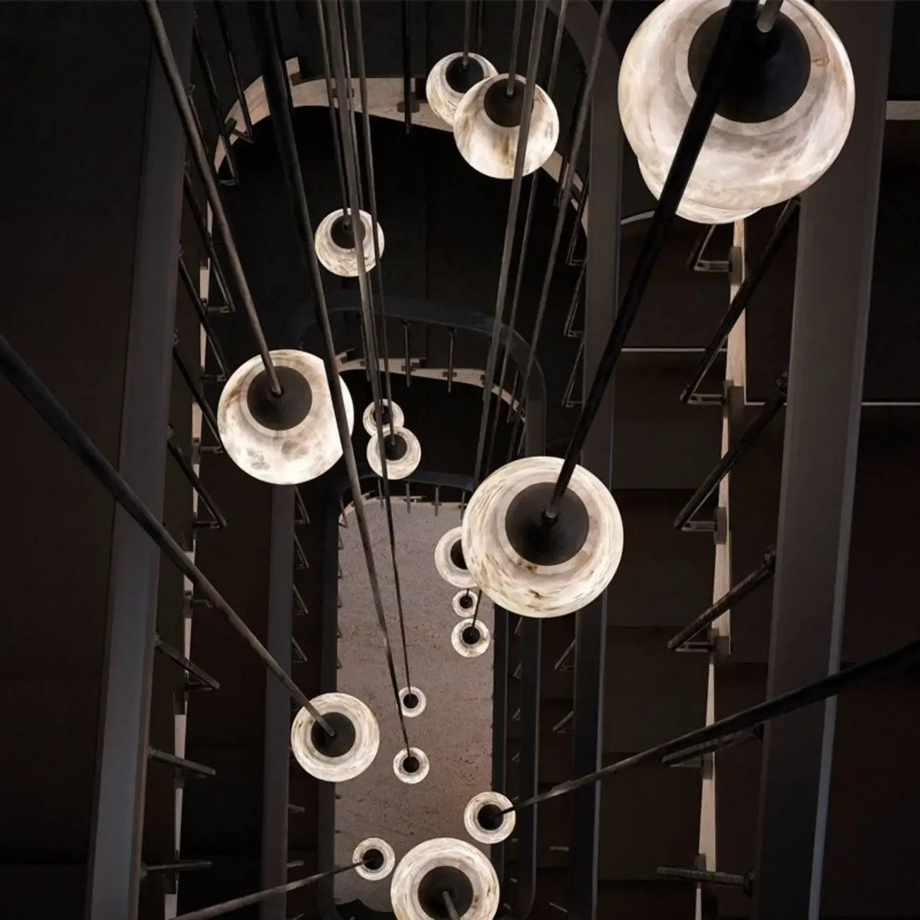 Art Deco Simple Conical Alabaster Rope Pendant Light