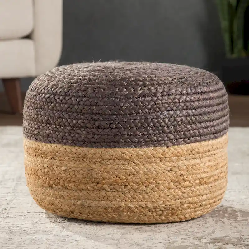 Juniper Home Saba Round Jute Pouf Ottoman/Foot Stool